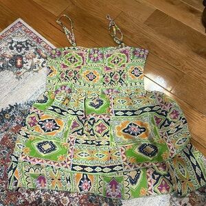 Green, pink and blue design flowy tank top